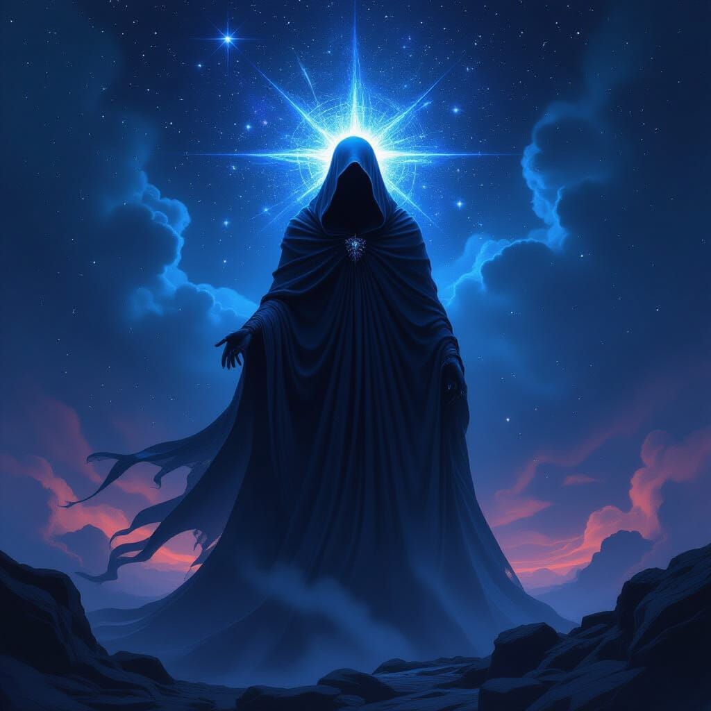 Ethereal Figure in Starry Night Cloak