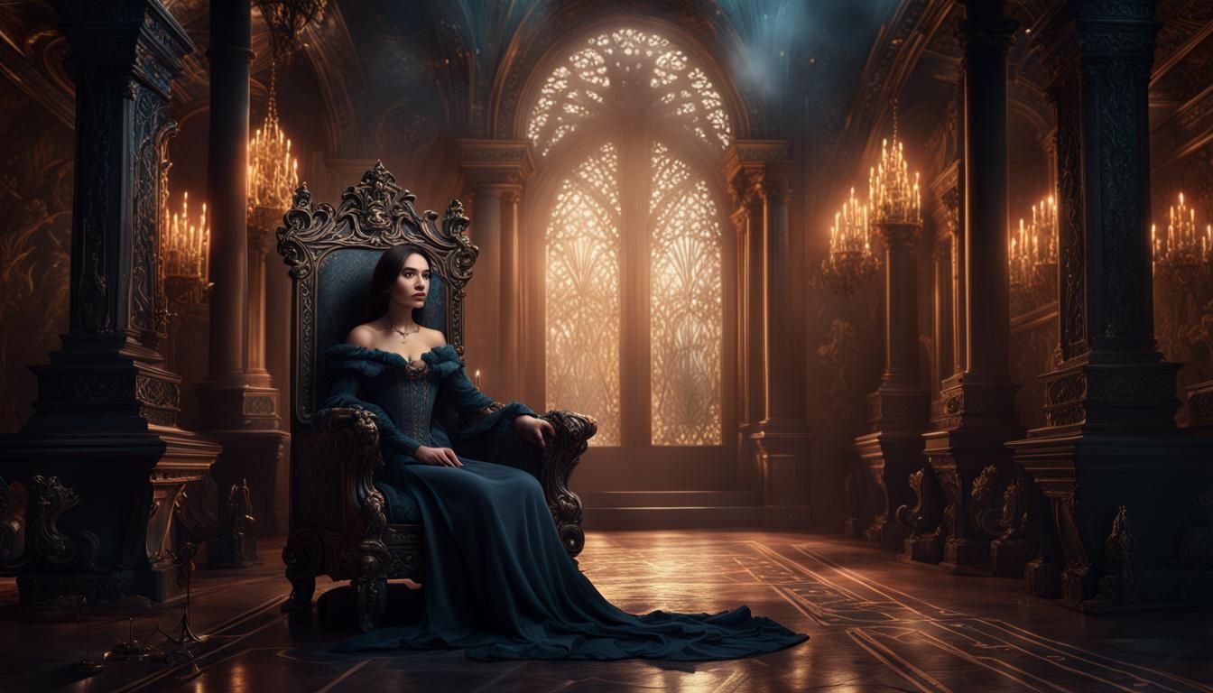 Mysterious Latina Woman in Gothic Throne Room