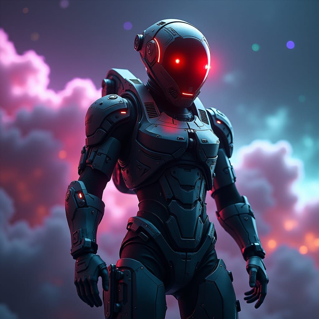 Sci-Fi Space Soldier with Red Helmet