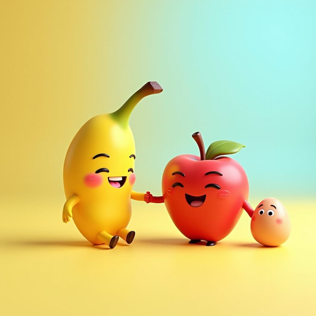 Banana and Apple Friendship: 3D Animated Style