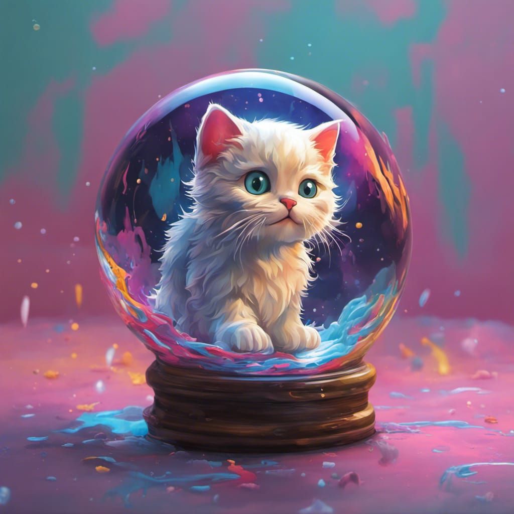 Cute Kitty in Crystal Ball Graffiti Art