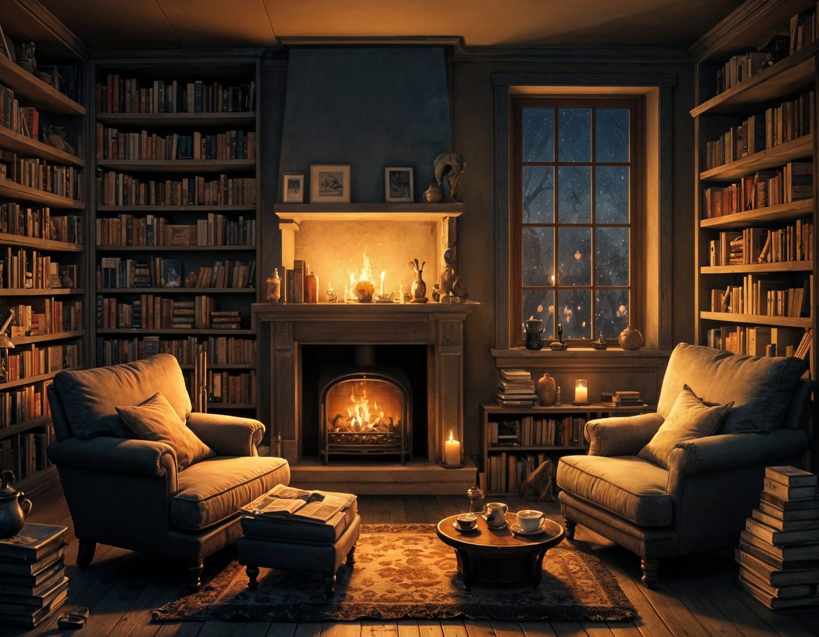 Cozy Living Room with Fireplace Concept Art
