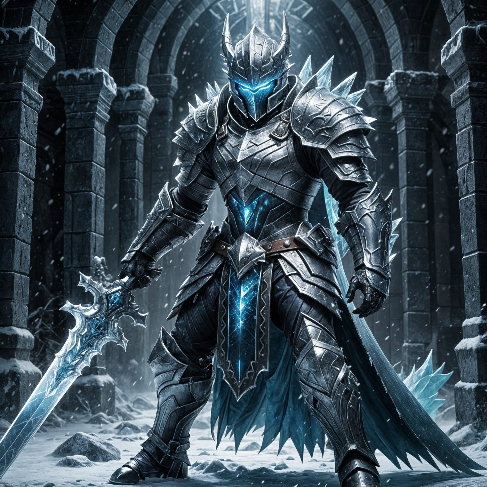 Icy Evil Warrior in Anime Art Style
