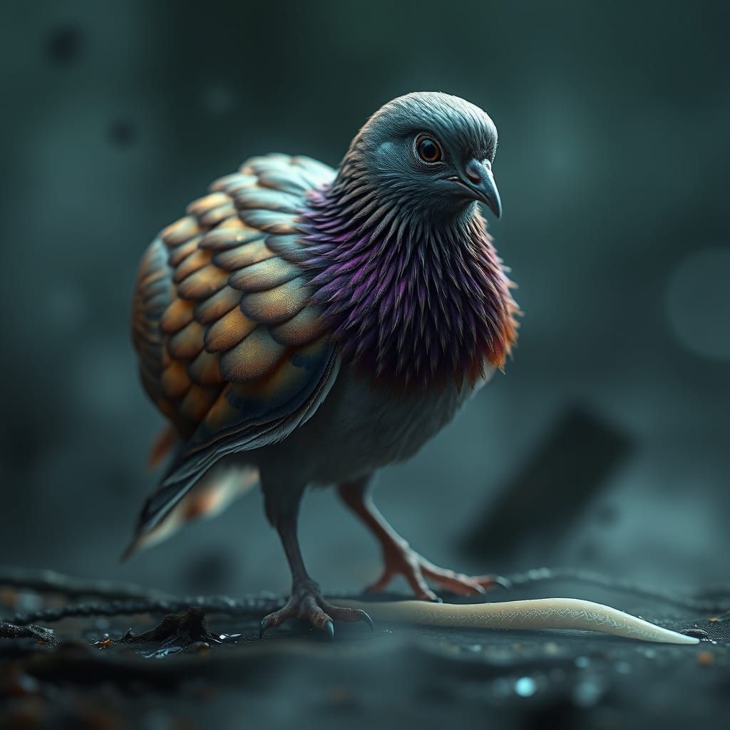 Mystical Snail-Pigeon Hybrid with Iridescent Feathers