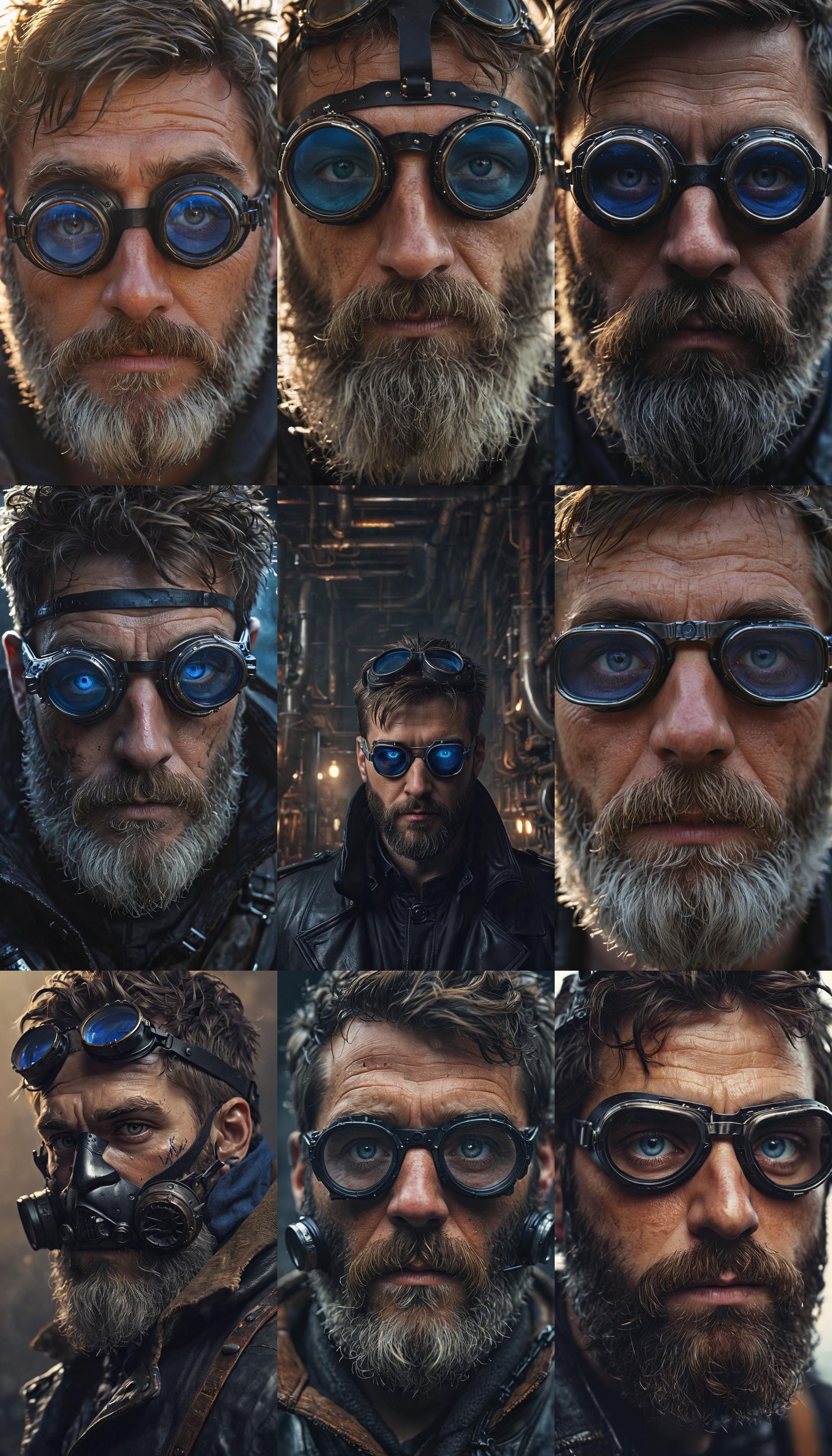 Apocalyptic Man Portrait with Sapphire Eyes