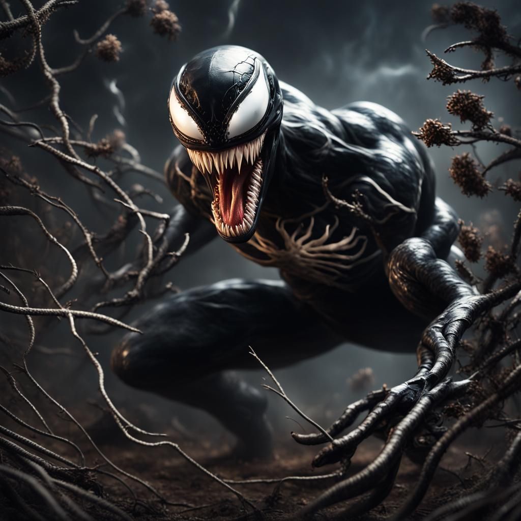 Ultra-Realistic Venom Leaps Toward Camera in Darkness