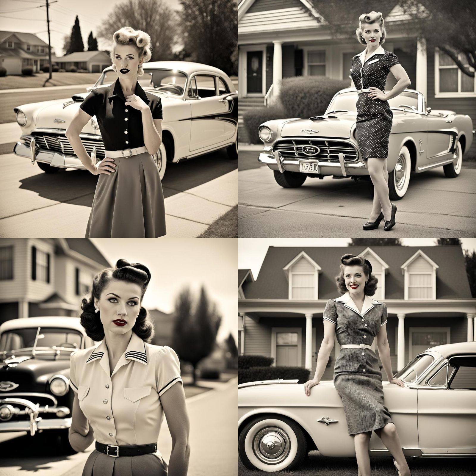 Retro Pin-Up Model with Mustang in 1950s Style
