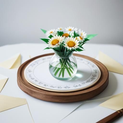 Origami Papercraft Still Life with Daisy and Rose