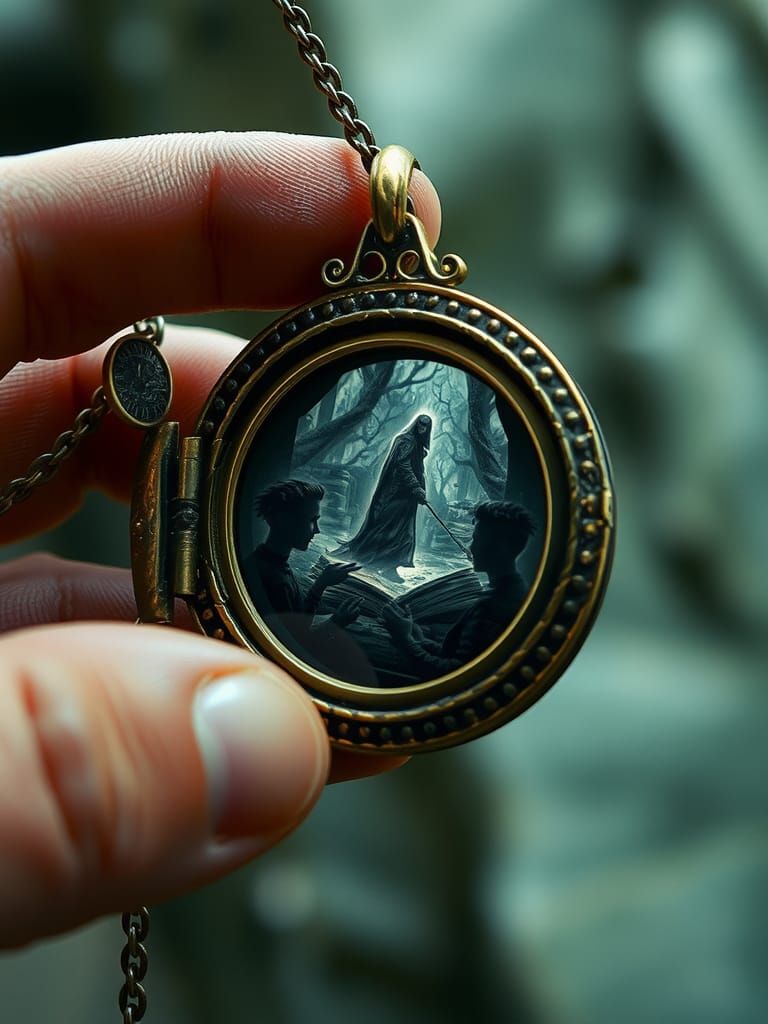 Mysterious Ancient Locket Reflecting Ghostly Figures
