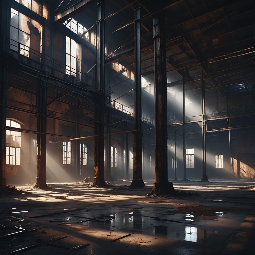 Abandoned Warehouse at Night in Digital Painting Style