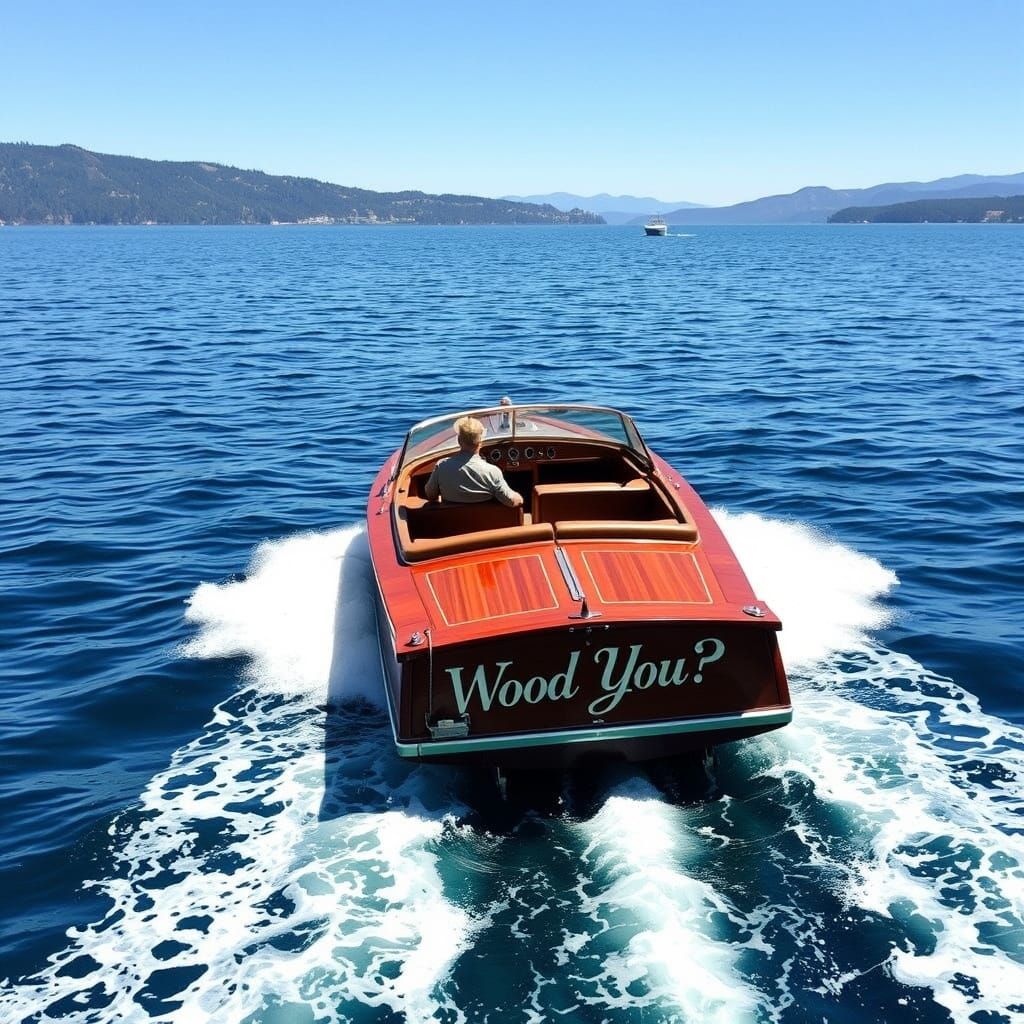 1920s Mahogany Boat on Lake Tahoe in Vintage Style