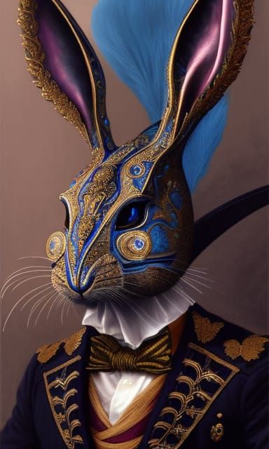 Anthropomorphic White Rabbit Warrior Portrait in Hyper-Reali...