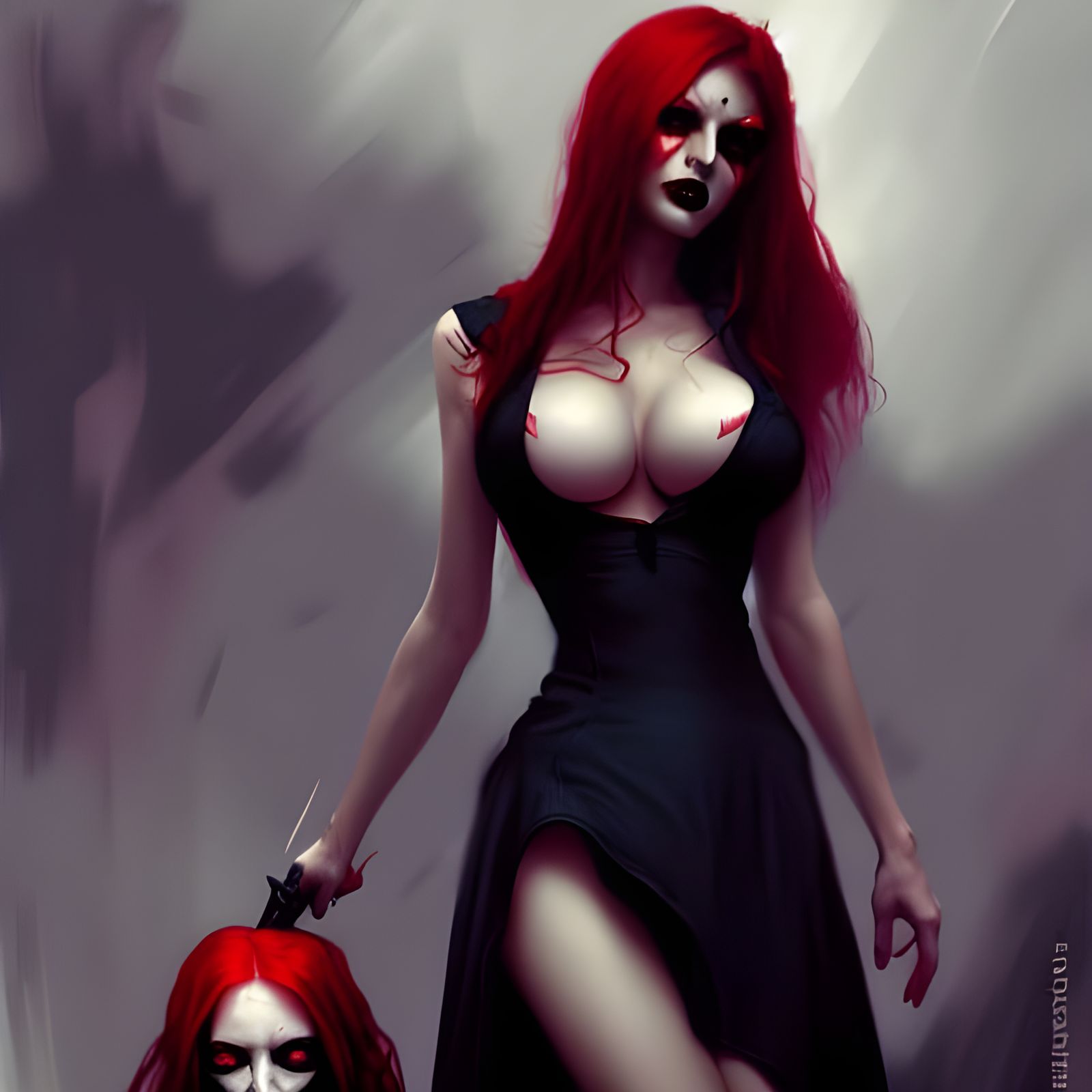 Sinister Red-Haired Goth Girl in Dark Fantasy Style