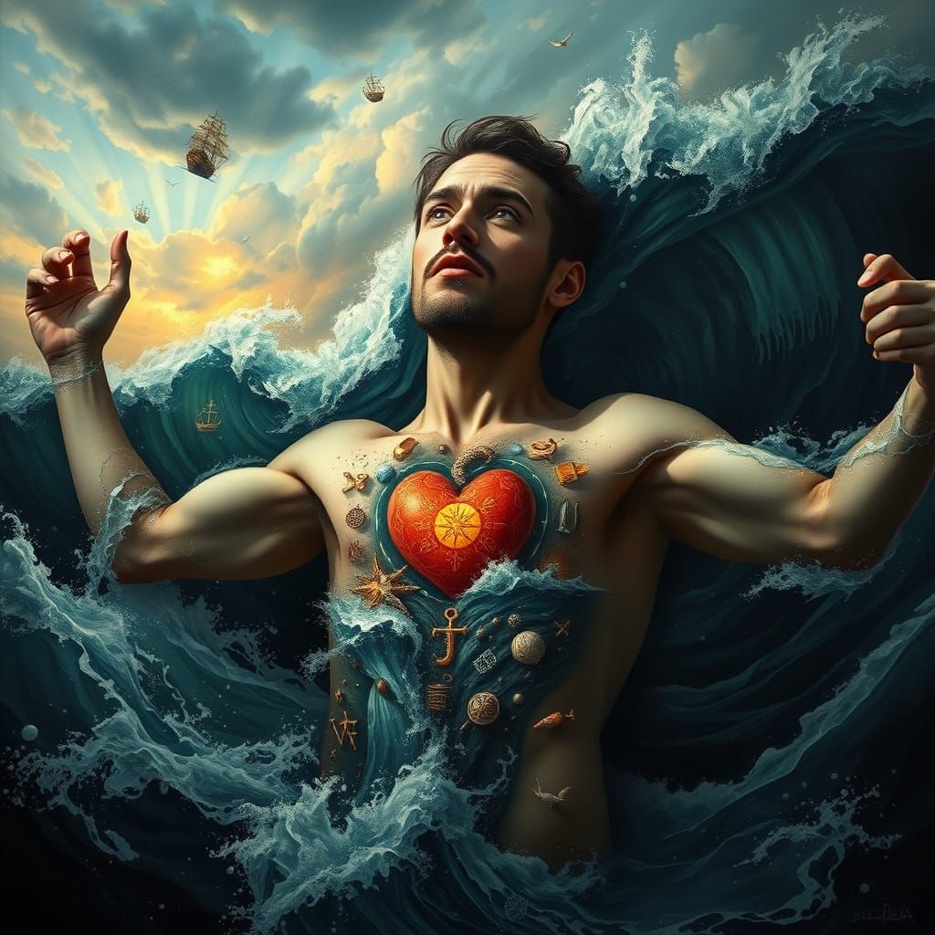 Surreal Man Merges with the Ocean in a Haunting, Hyperrealis...