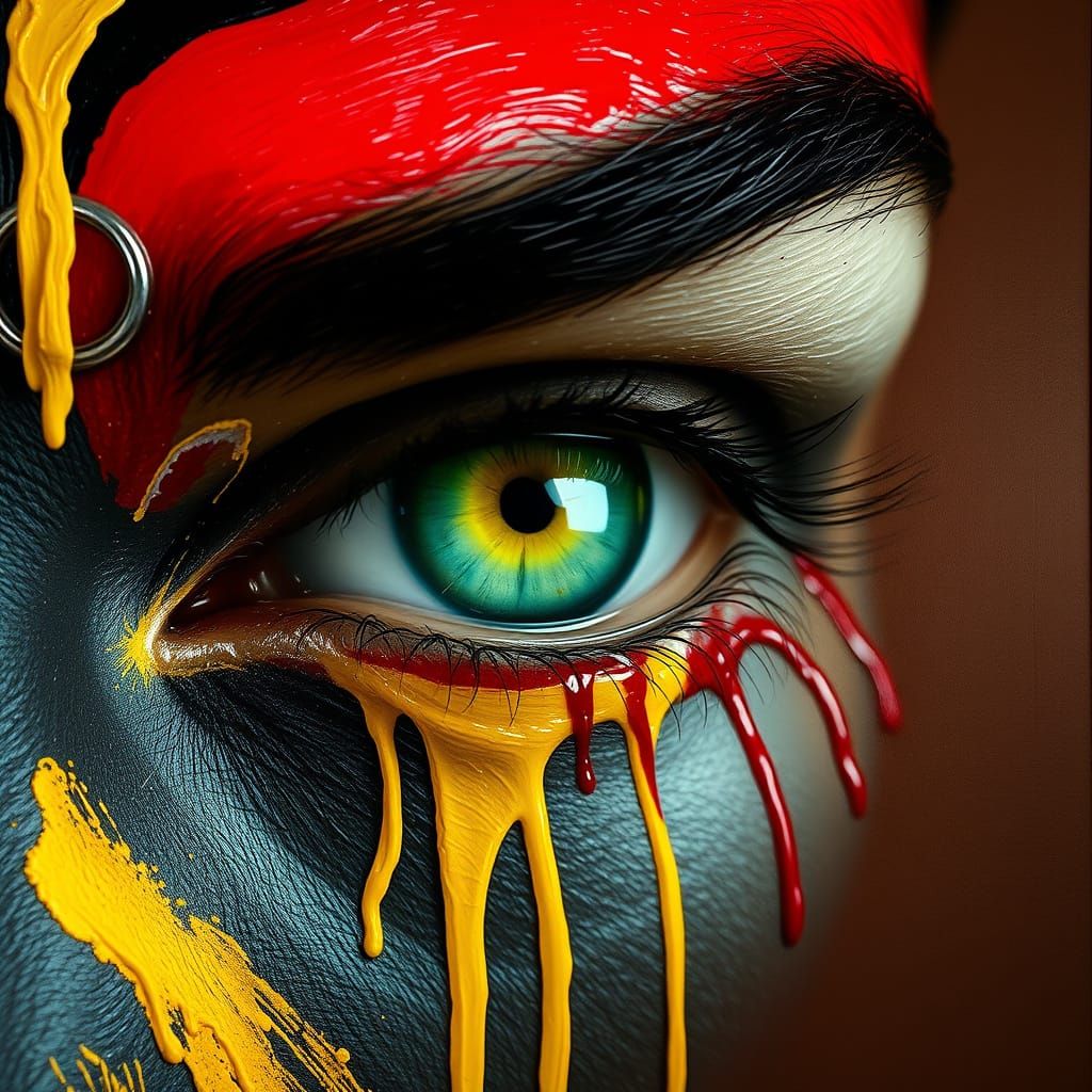 Retro olpntng style, palette knife, oil paint, concept art, jungle, photorealistic Closeup of a Green Eye, dramatic ligh...