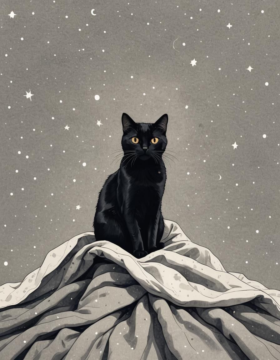 Cute Black Cat Peekaboo in Storybook Style