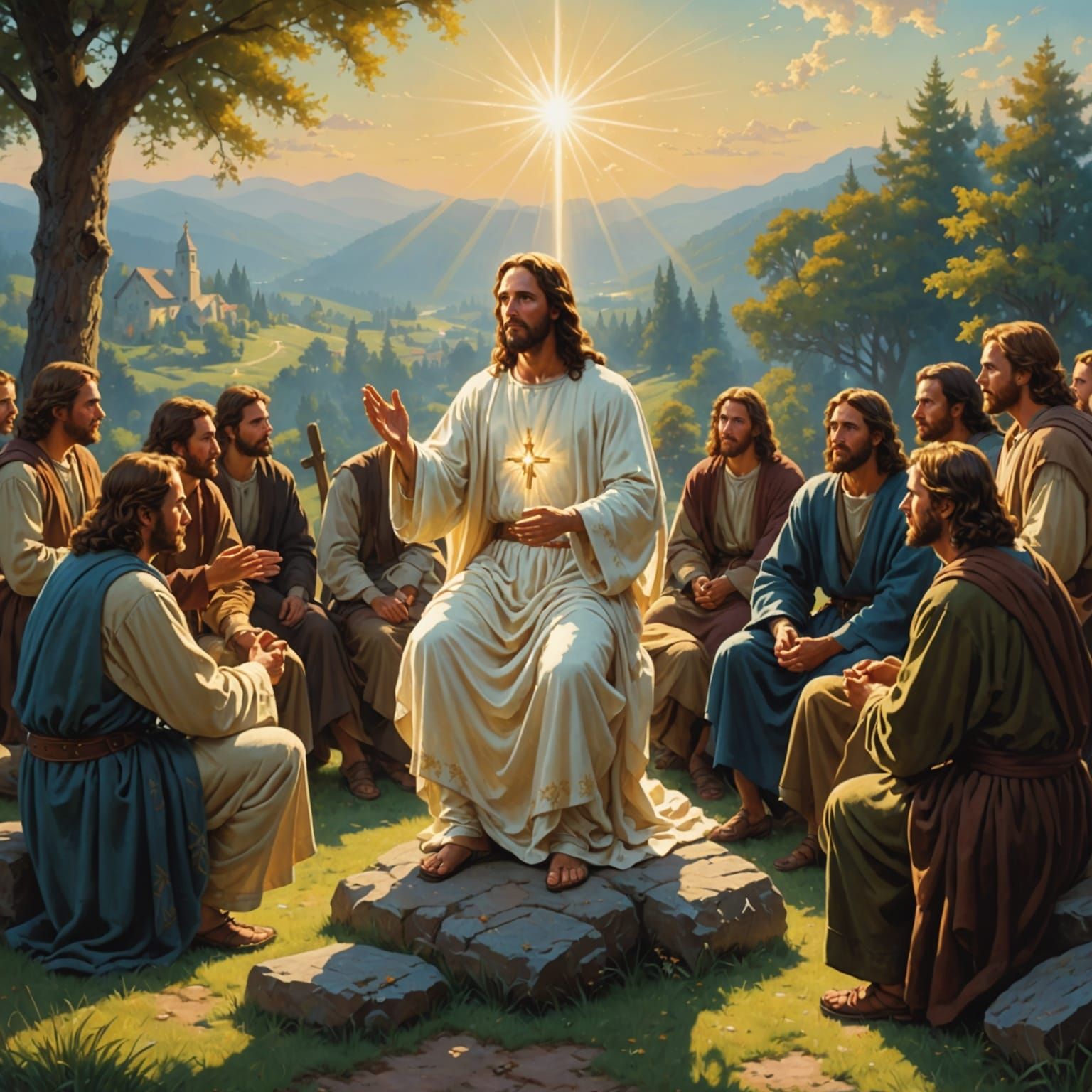 Jesus Christ Preaching Outdoors as Biblical Art
