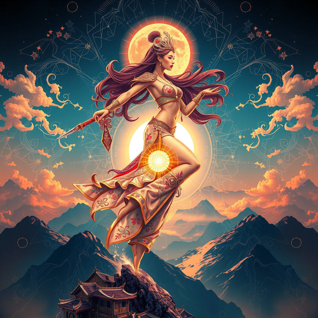 Futuristic Chinese Princess with Fractal Sun