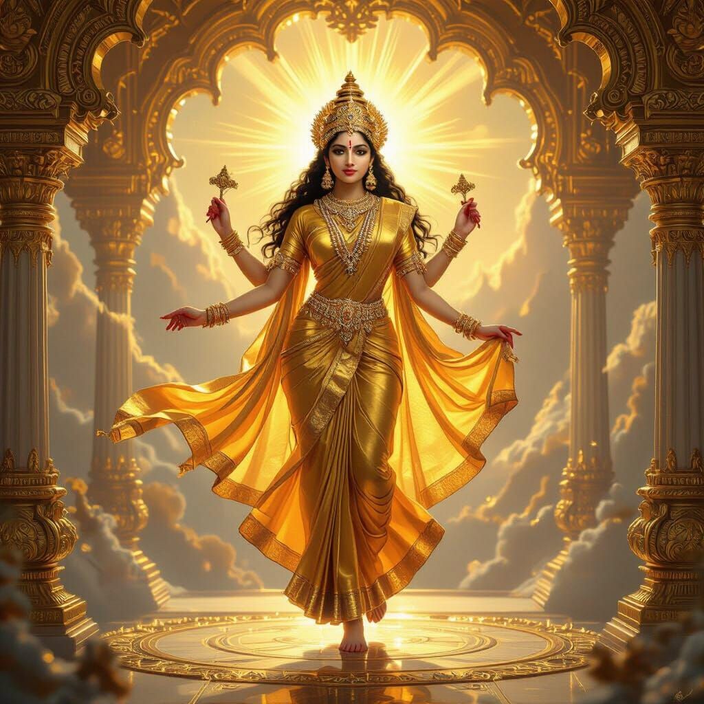 Divine Goddess Kamakshi in Ethereal Golden Heaven