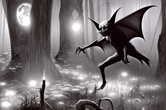Bat Demon Guards a Path in the Woods