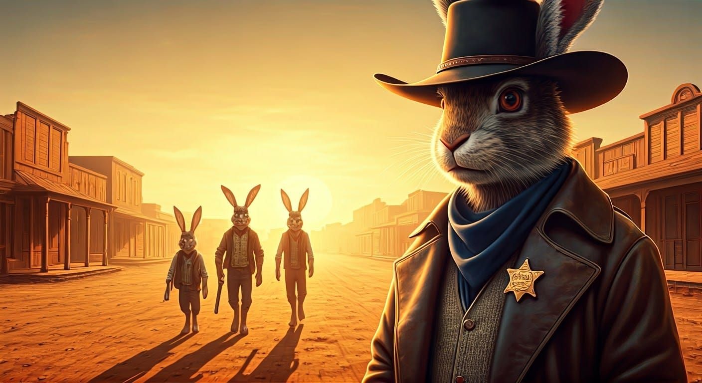 Anthropomorphic Rabbit Sheriff Confronts Outlaws in 1950s We...