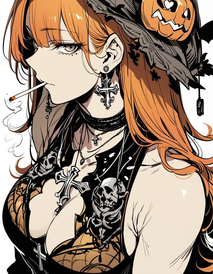Halloween Girl with Piercings and Tattoos