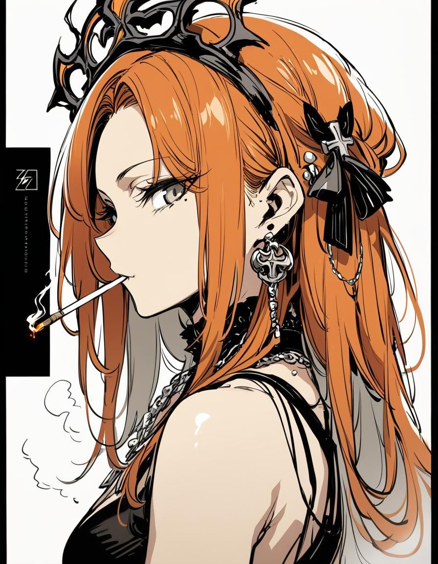 Gothic Girl with Orange Hair and Piercings