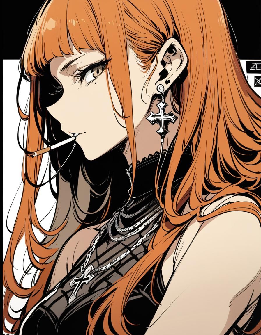 Gothic Girl with Orange Hair and Piercings