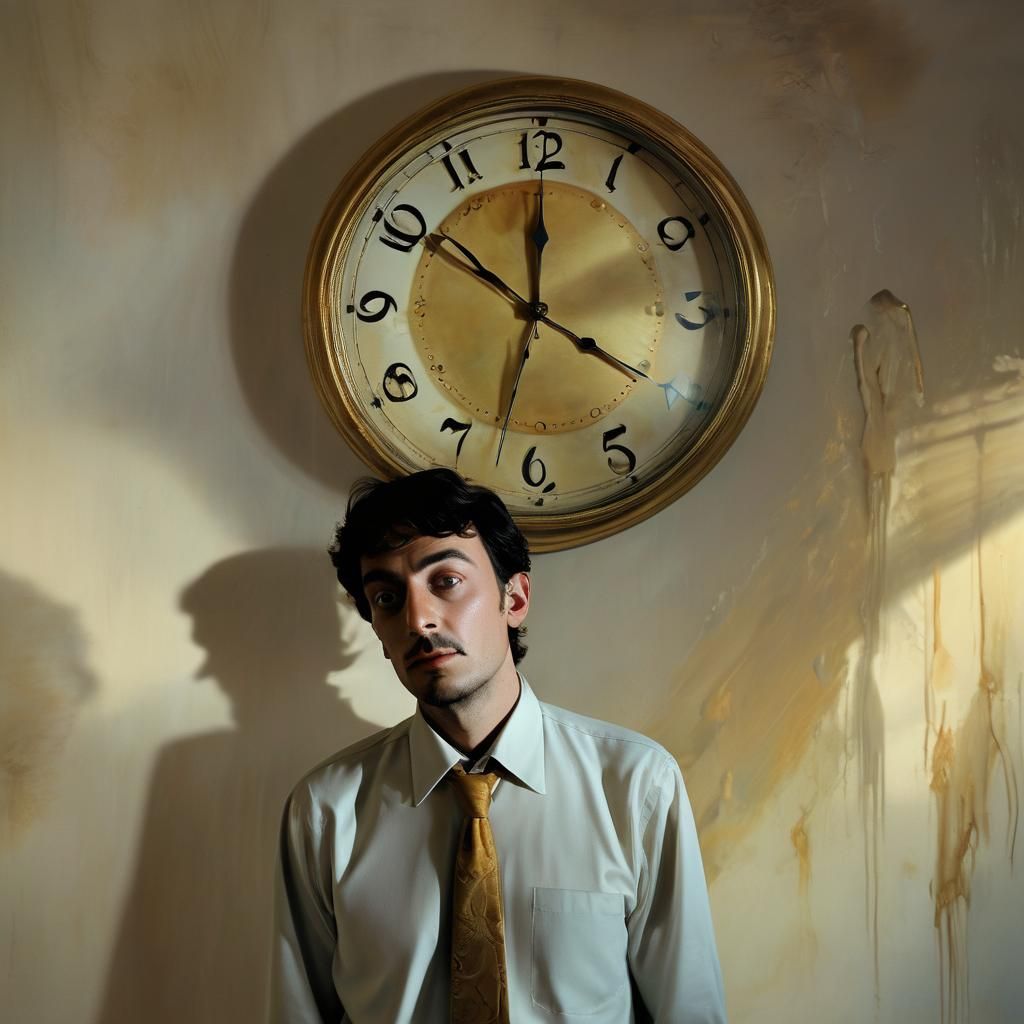 Surreal Man in Dimly Lit Room, Dali-esque