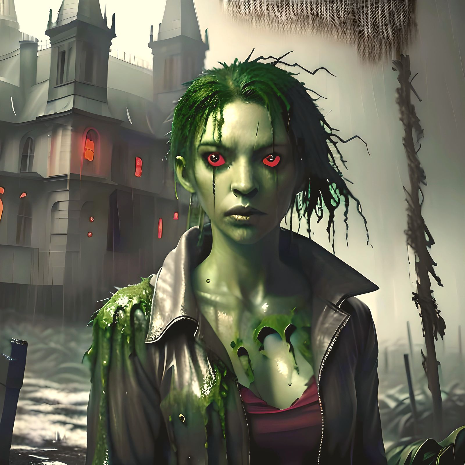 Slime-Covered Plant Girl in Dramatic Lighting