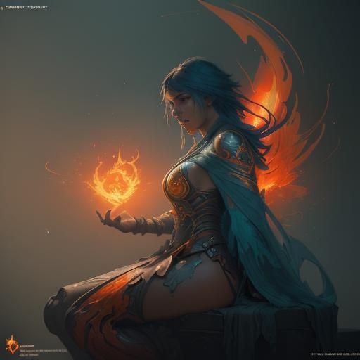 Dynamic Flammen Concept Art in Orange and Teal