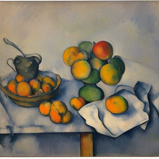 Harmonious Still Life Painting in Cézanne Style