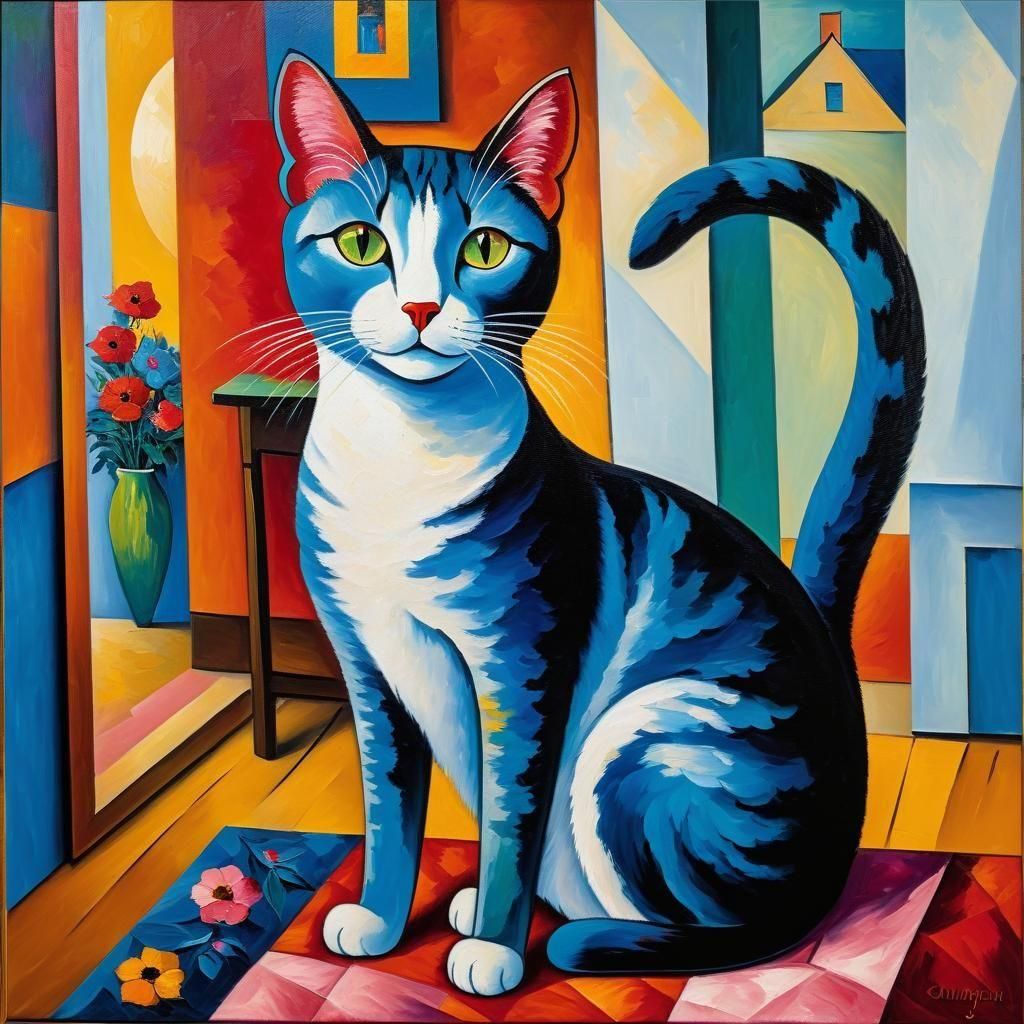 Stylized Cat Portrait in Impasto Painting Style
