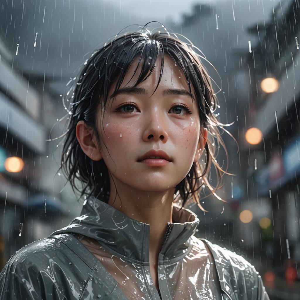 Rainy Portrait of Manami Enosawa in Anime Style