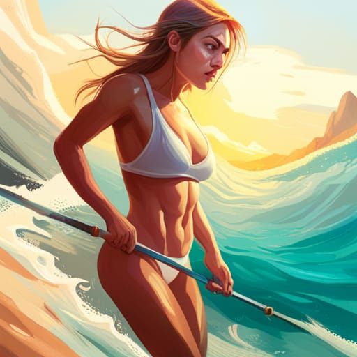 Girl rider in bikini monster piranha