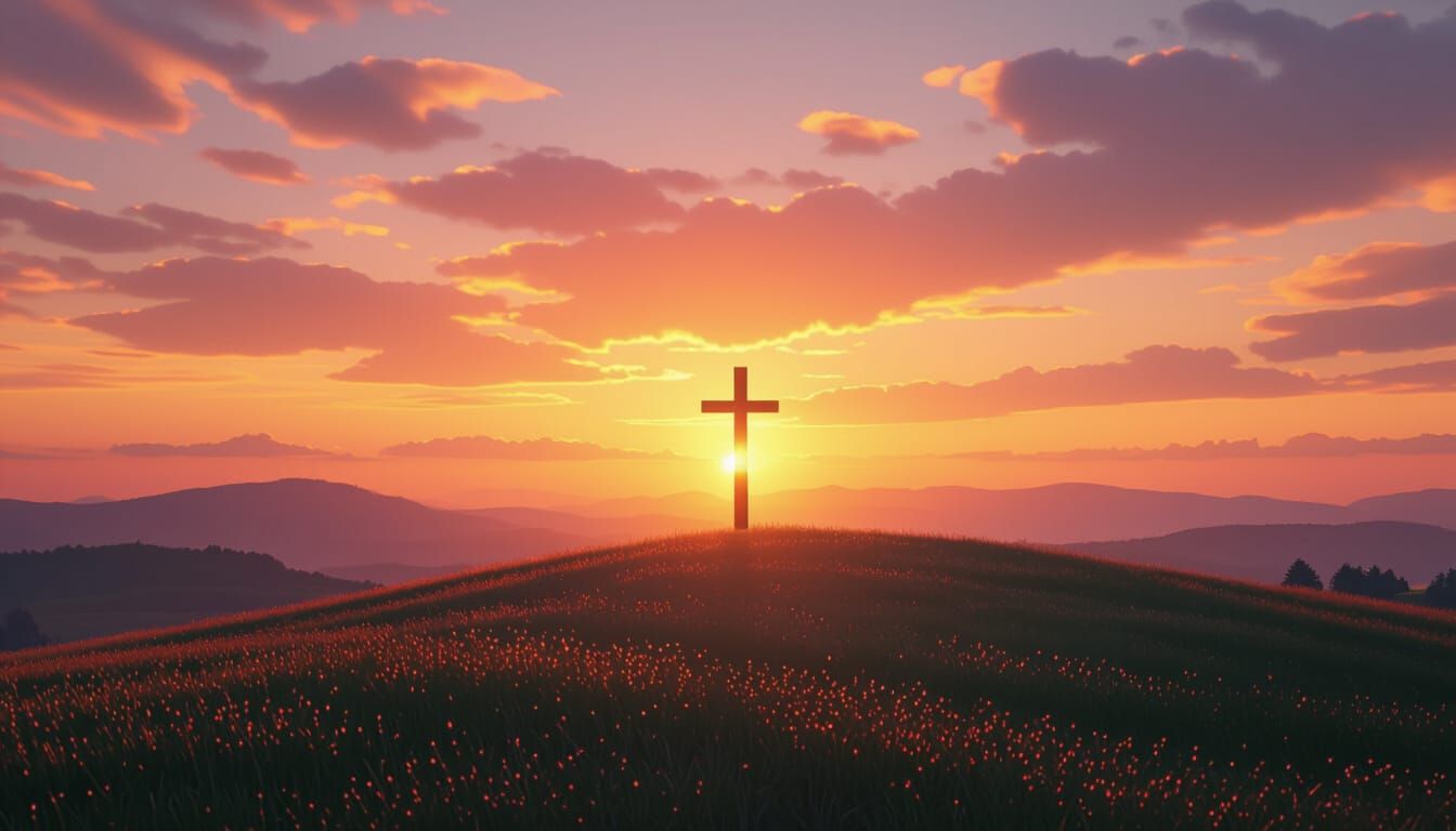 Majestic Sunrise with Glowing Cross Silhouette