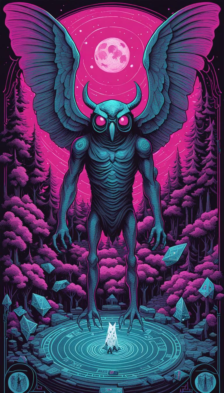Mothman in Isometric Tarot Card Style