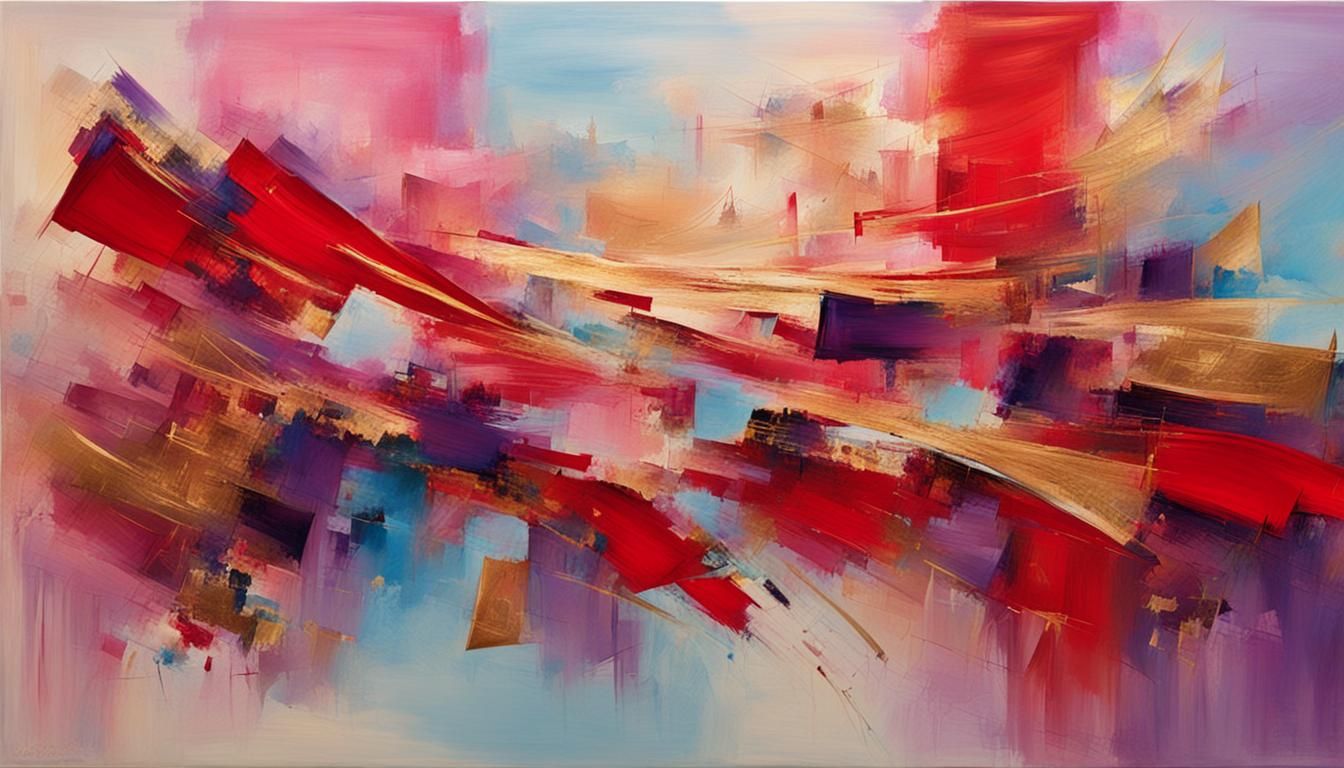 Abstract Anniversary Art in Red, Gold and Pink