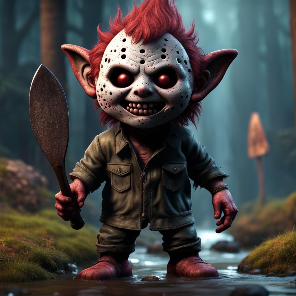 Hyperrealistic Jason Vorhees as a Cute Troll