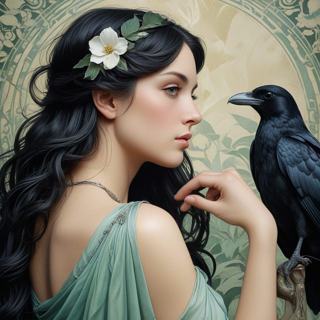 Art Nouveau Portrait of Aphrodite with Floral Details