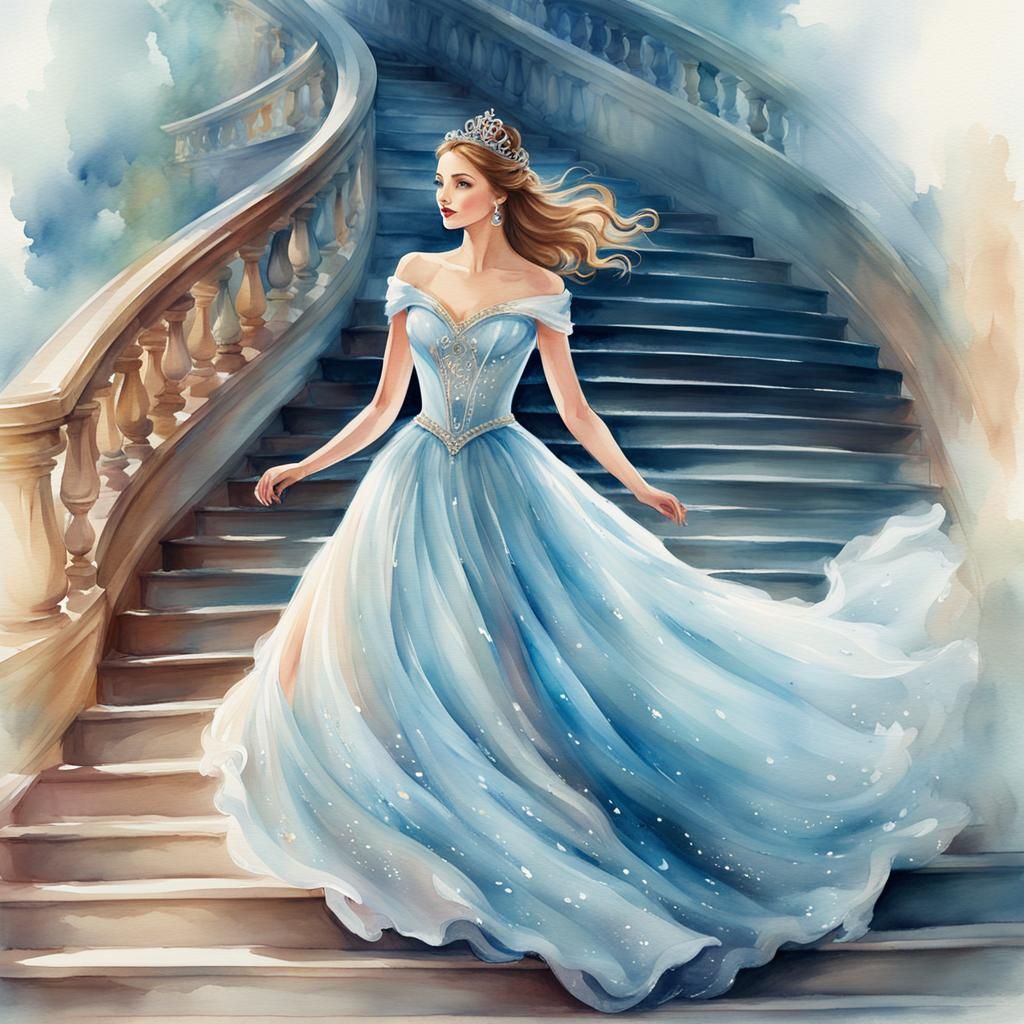 Princess in Flowing Gown: Watercolor Digital Painting