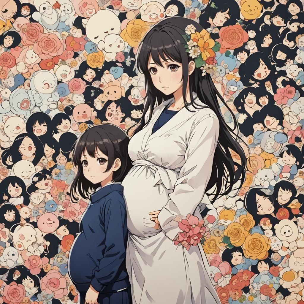 Pregnant Anime Girl in Japanese Manga Style