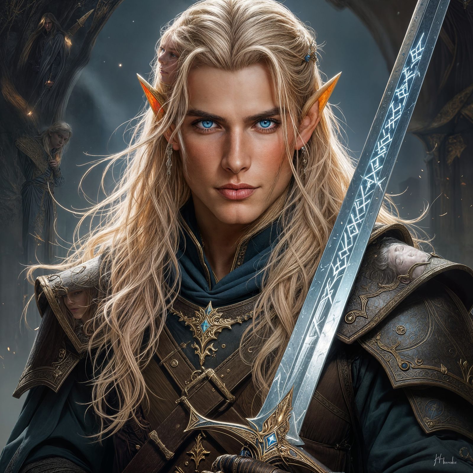 Young Male Elf Mage with Sword and Blonde Hair