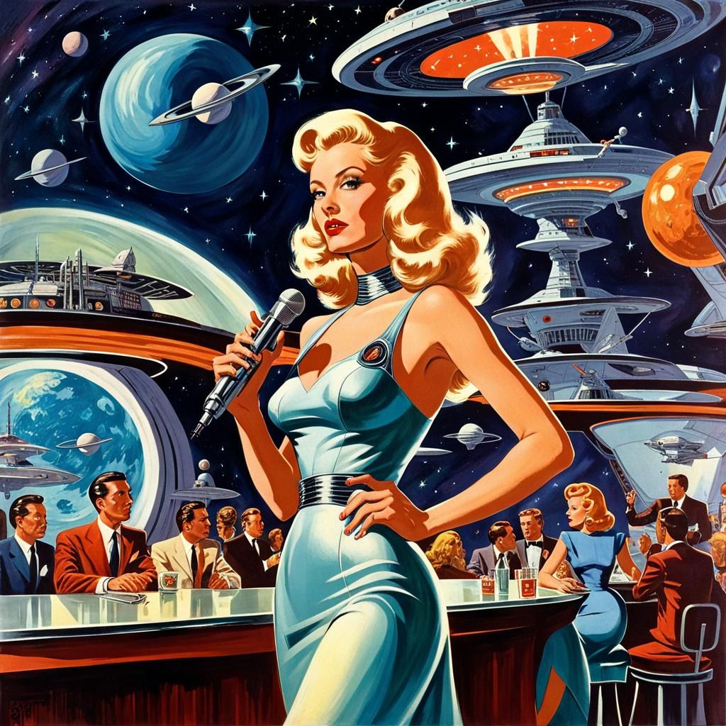 Retrofuturistic Singer in Biopunk Metropolis