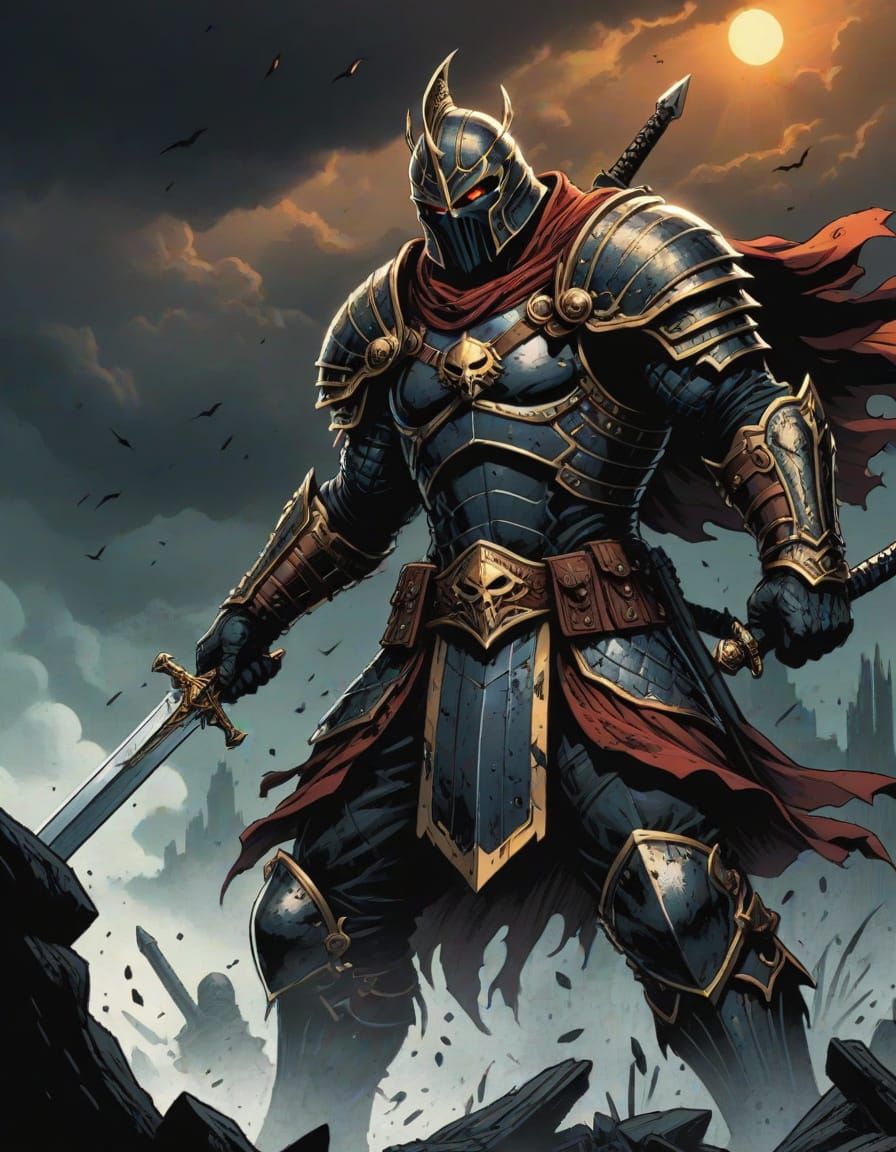 Grim Dark Fantasy Warrior in a Battleyard