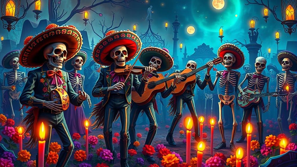Vibrant Zombie Mariachi Band Performs for Dancing Skeletons ...
