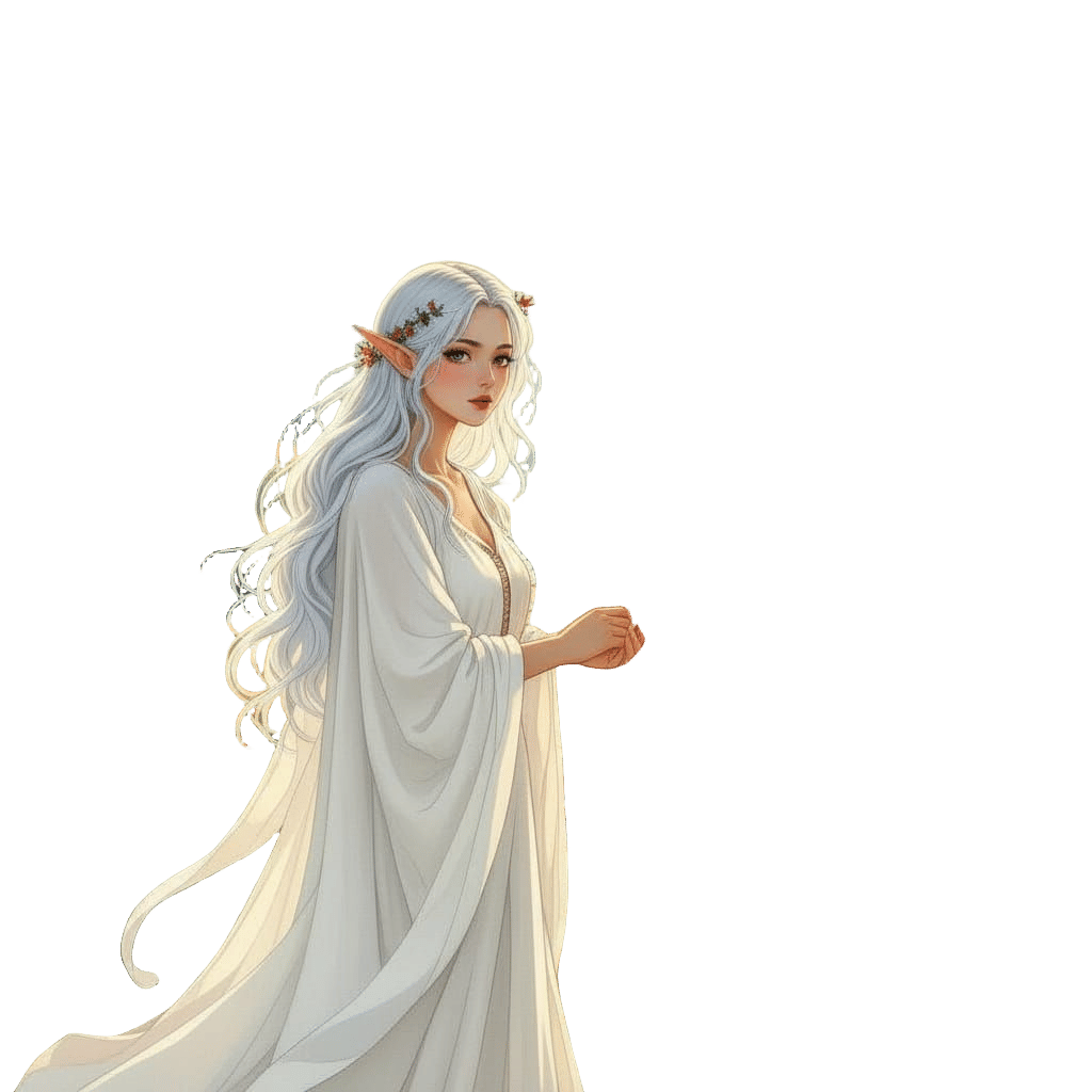 Ethereal Elf at Farmstand in Watercolor Style