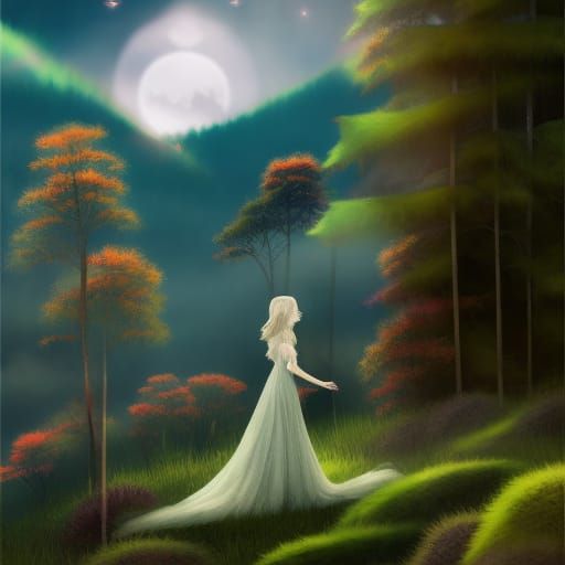 Ethereal Ghostly Princess in Liminal Forest Illustration