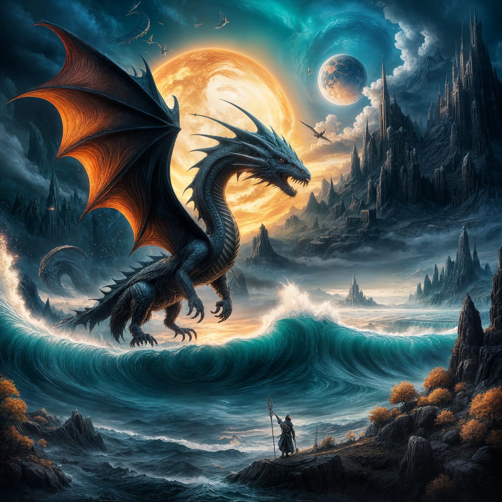 Flying Dragon: Detailed Matte Painting in 8k