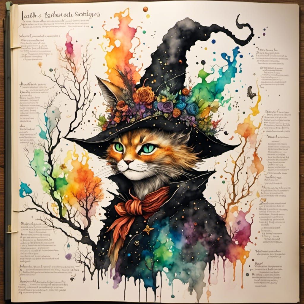 Black Cat Familiar Illustration with Celtic Knots